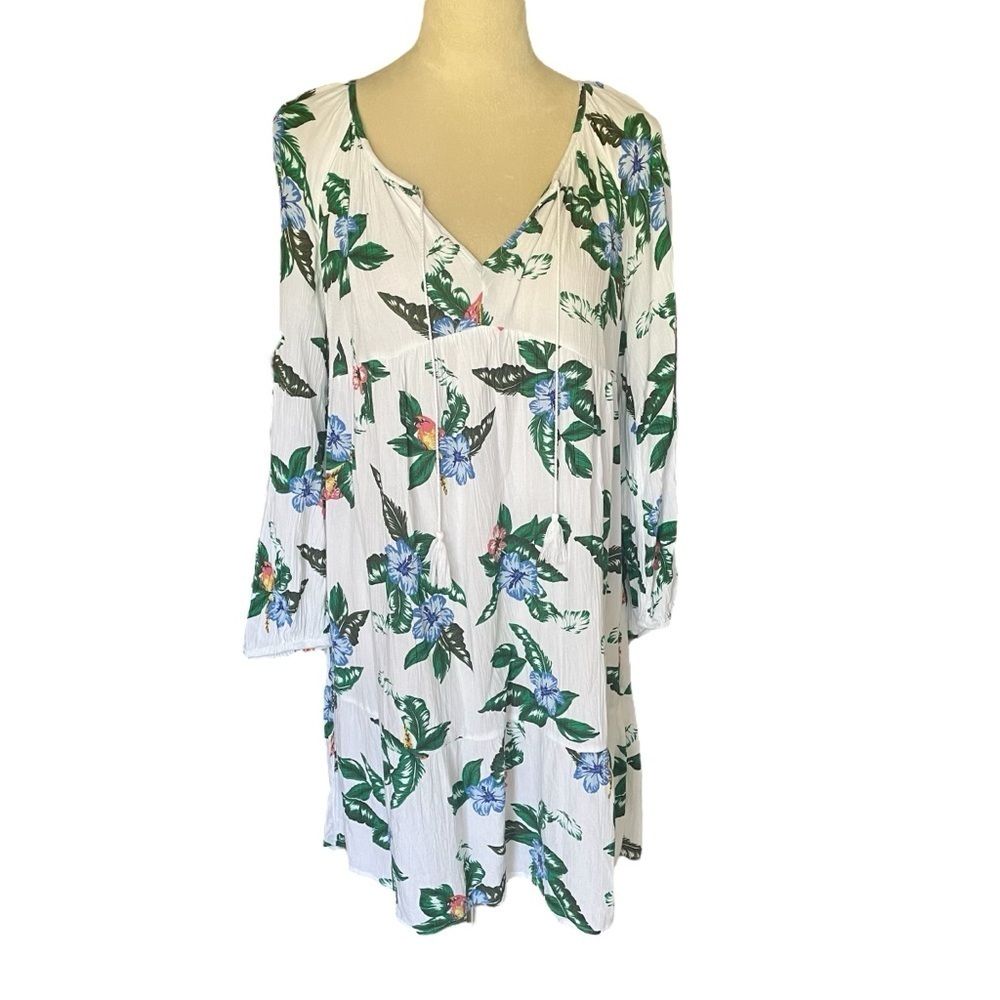 Old Navy Floral Tropical Beach Resort Look Gauzy Tassel Tiered Dress Women Sz‎ S